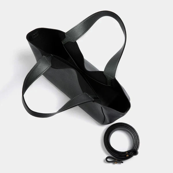 Black leather bag with strap on a white background - Black