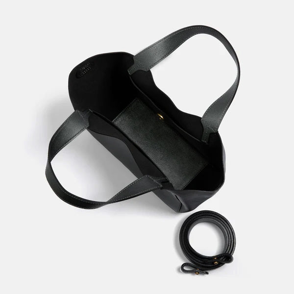 Black leather bag with strap on a white background - Black