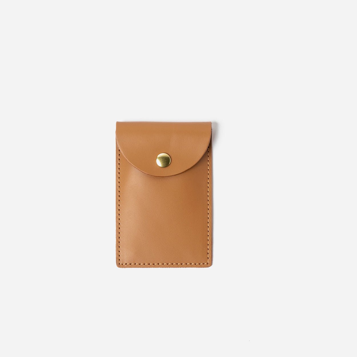 Green leather card holder with a gold button on a white background - Evergreen