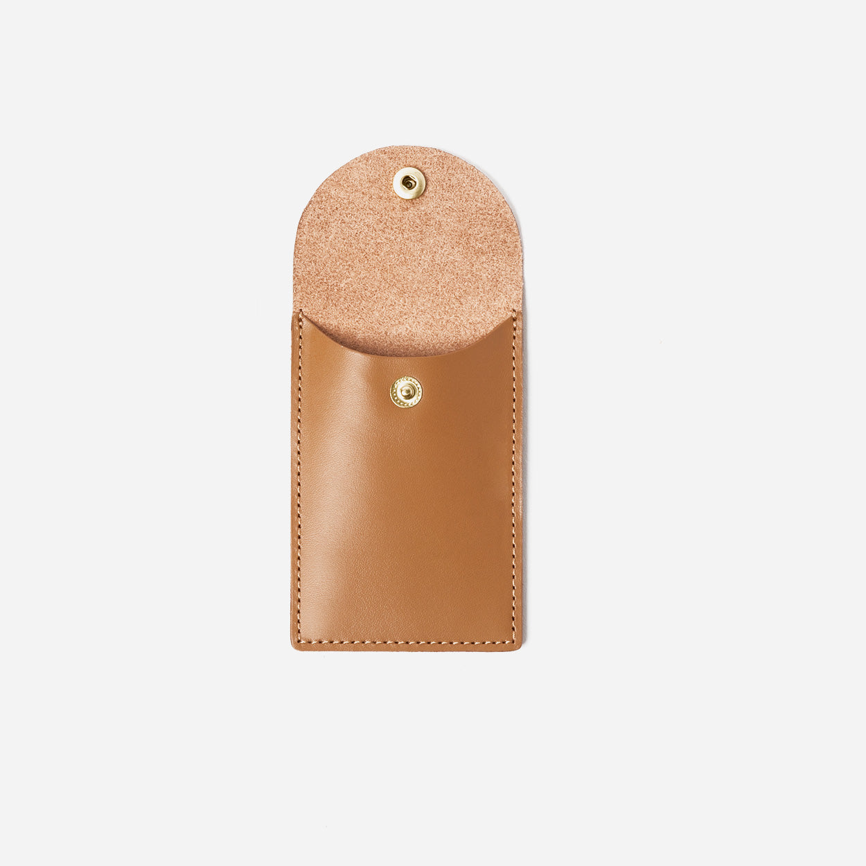 Green leather card holder with a gold button on a white background - Evergreen