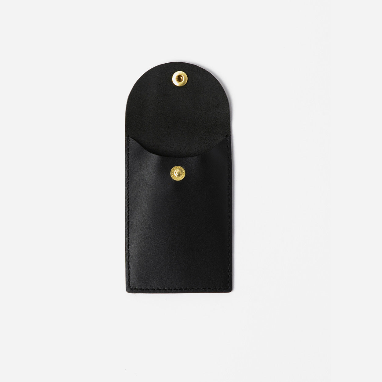 Green leather card holder with a gold button on a white background - Evergreen