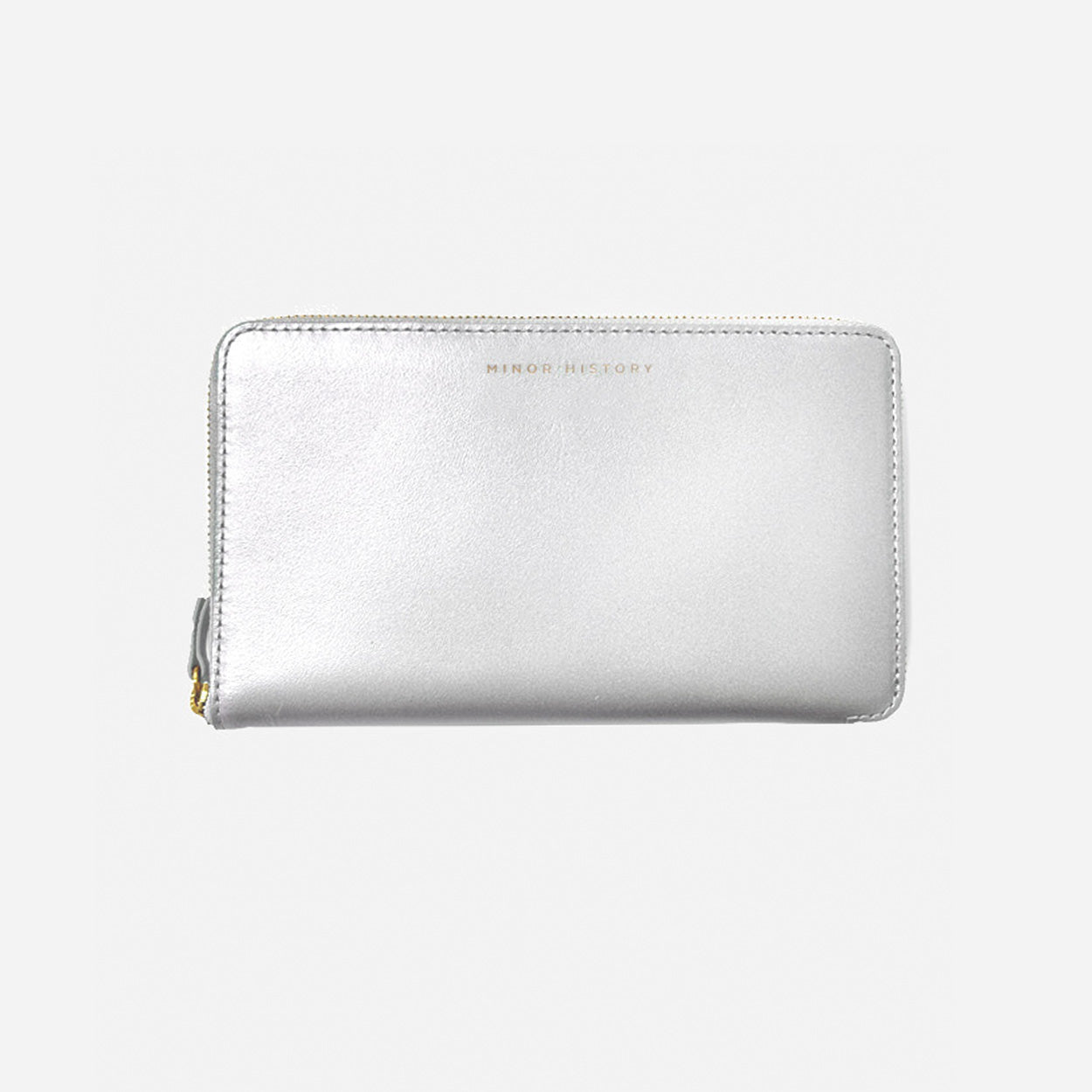 Black wallet with gold zipper on a light gray background - Black