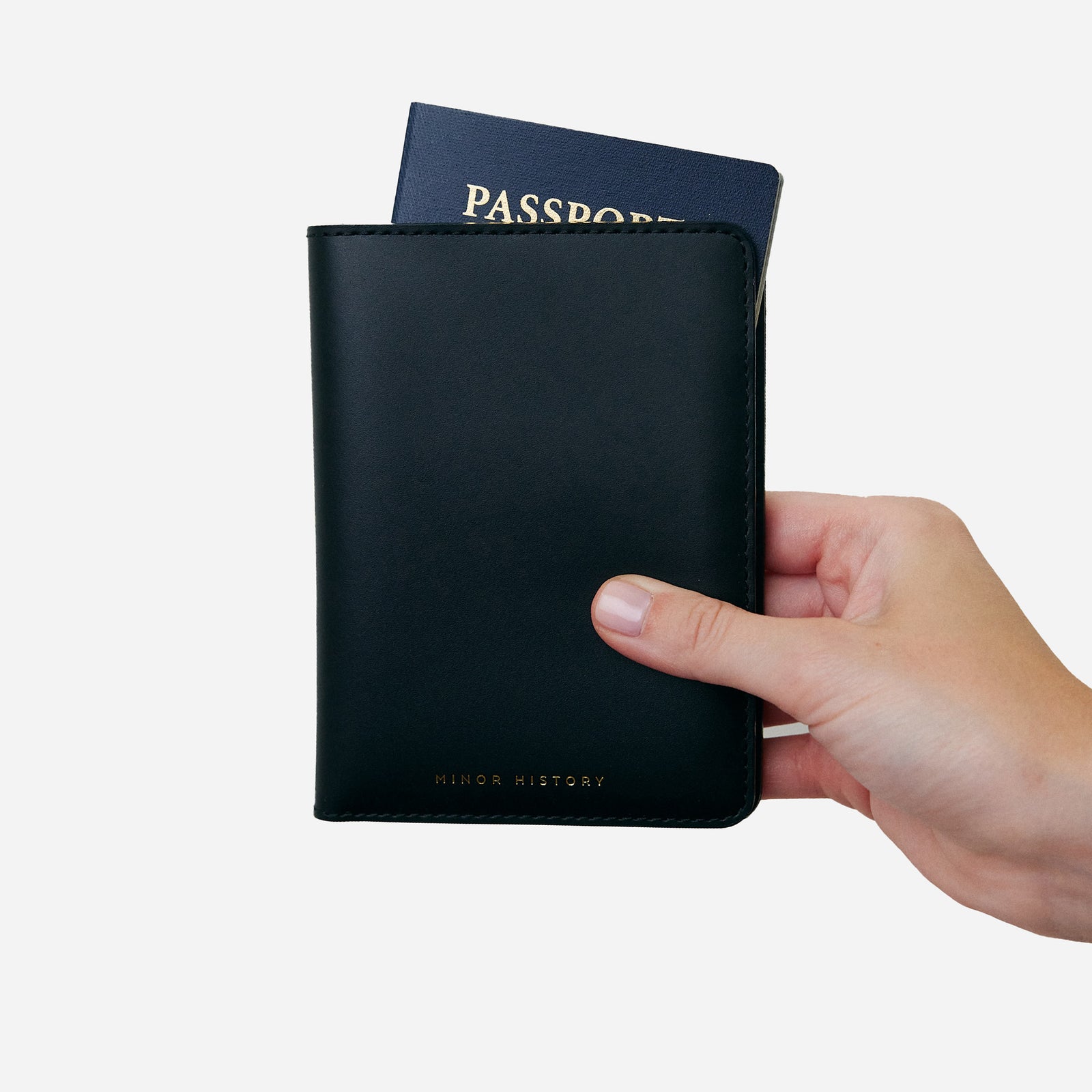 Atlas passport holder in black full-grain leather, minimalist travel wallet for passports and essentials - Black