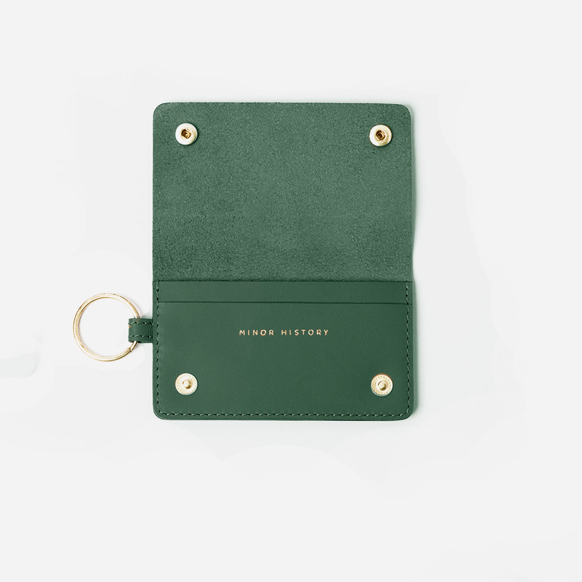 Black keychain cardholder with gold accents on a white background - Black