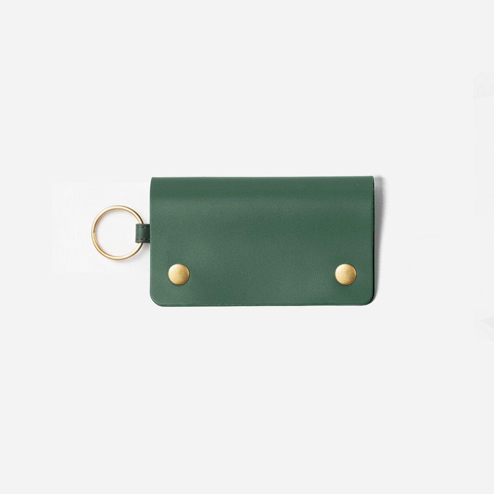 Black keychain cardholder with gold accents on a white background - Black