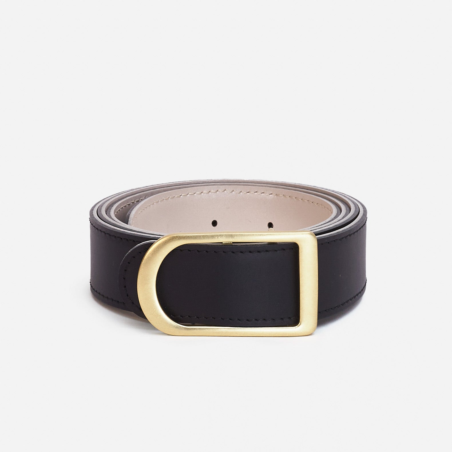 Gemini reversible belt in black full-grain leather with brass buckle, minimalist fashion accessory for everyday wear -Black-Pearl
