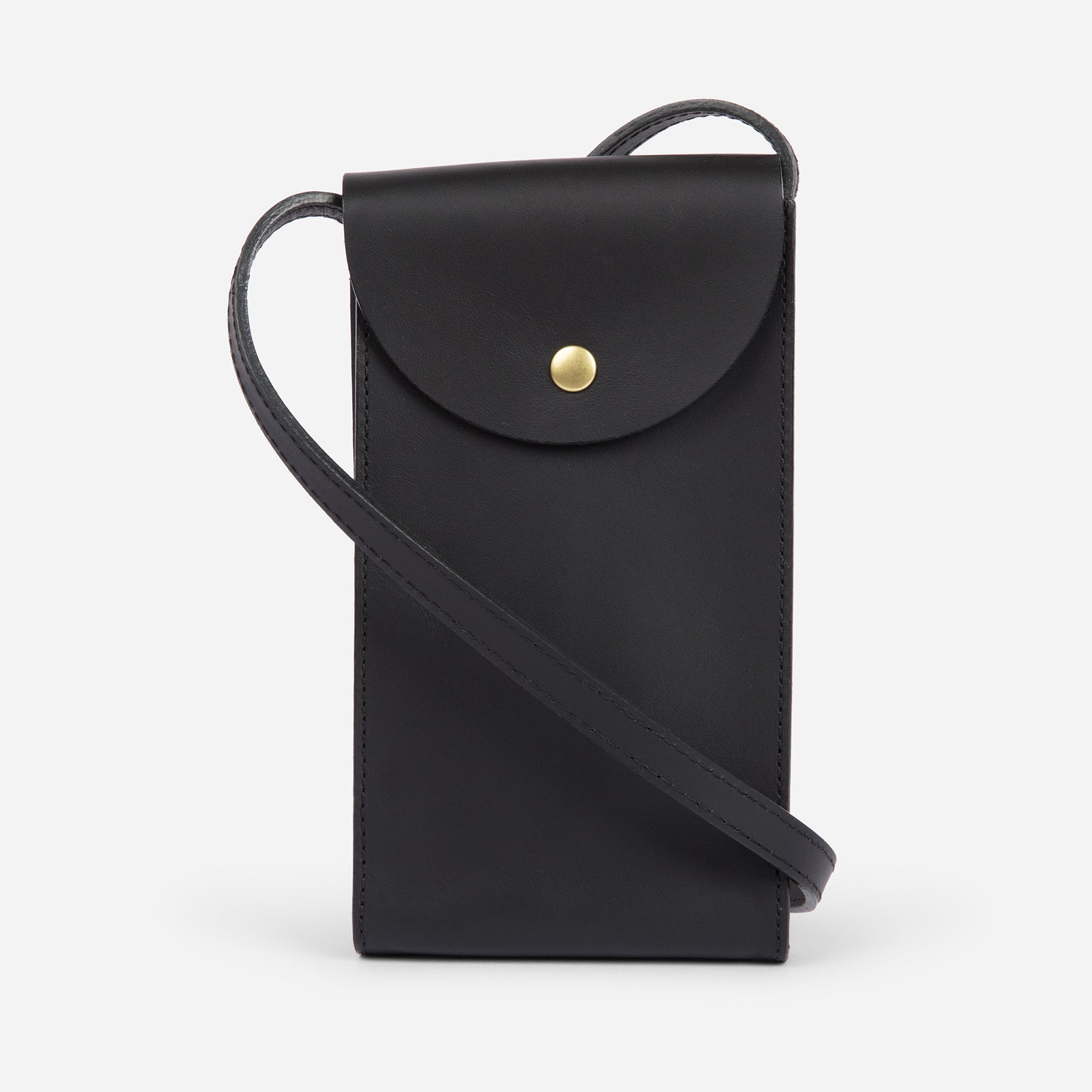 Mini Bandit crossbody bag in black full-grain leather, cropped view highlighting texture and stitching - Black
