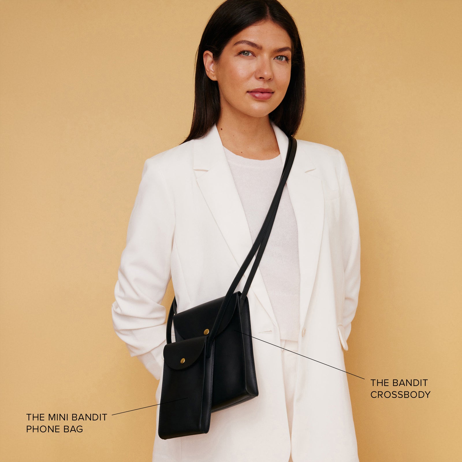 Mini Bandit crossbody bag in luxury full-grain leather, matching full sized bandit - Black