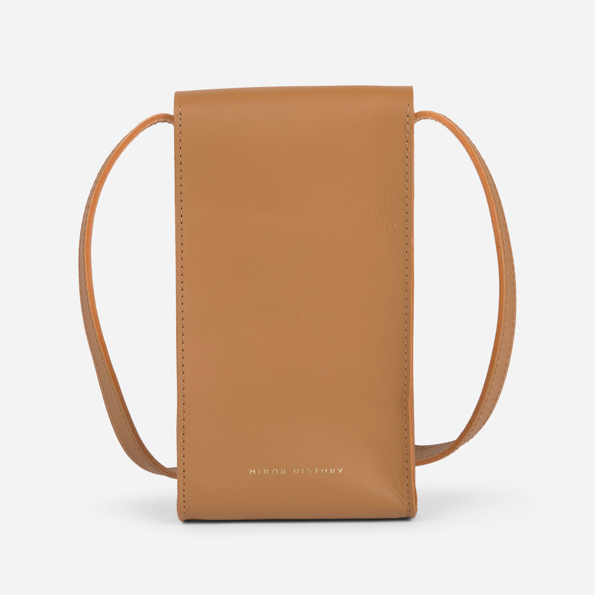 Mini Bandit crossbody bag in saddle brown full-grain leather, compact phone bag with slim profile - Saddle