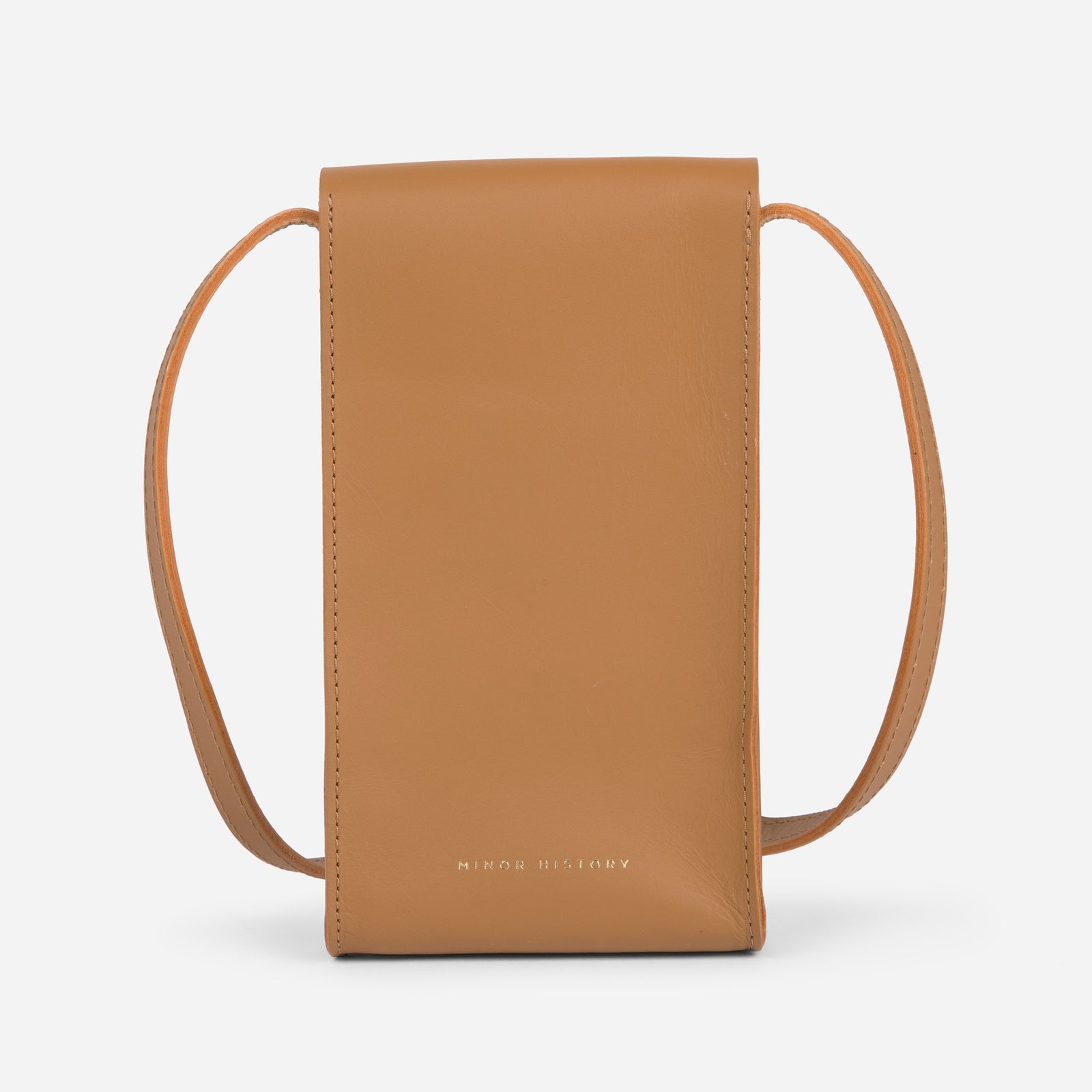 Mini Bandit crossbody bag in saddle brown full-grain leather, compact phone bag with slim profile - Saddle