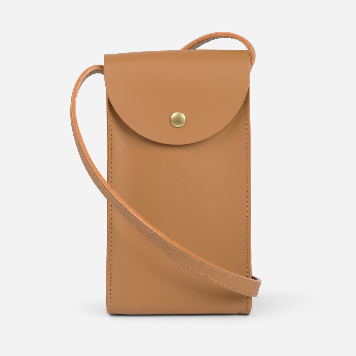 Mini Bandit crossbody bag in saddle brown full-grain leather, compact phone bag with slim profile - Saddle