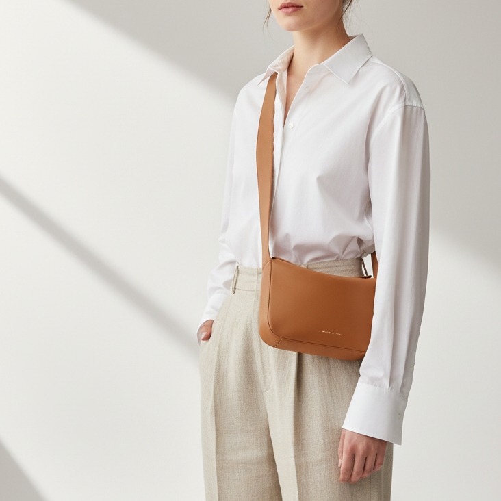 Little Frame crossbody bag in black full-grain leather, front view showcasing its sculpted shape, minimalist women's handbag - Black