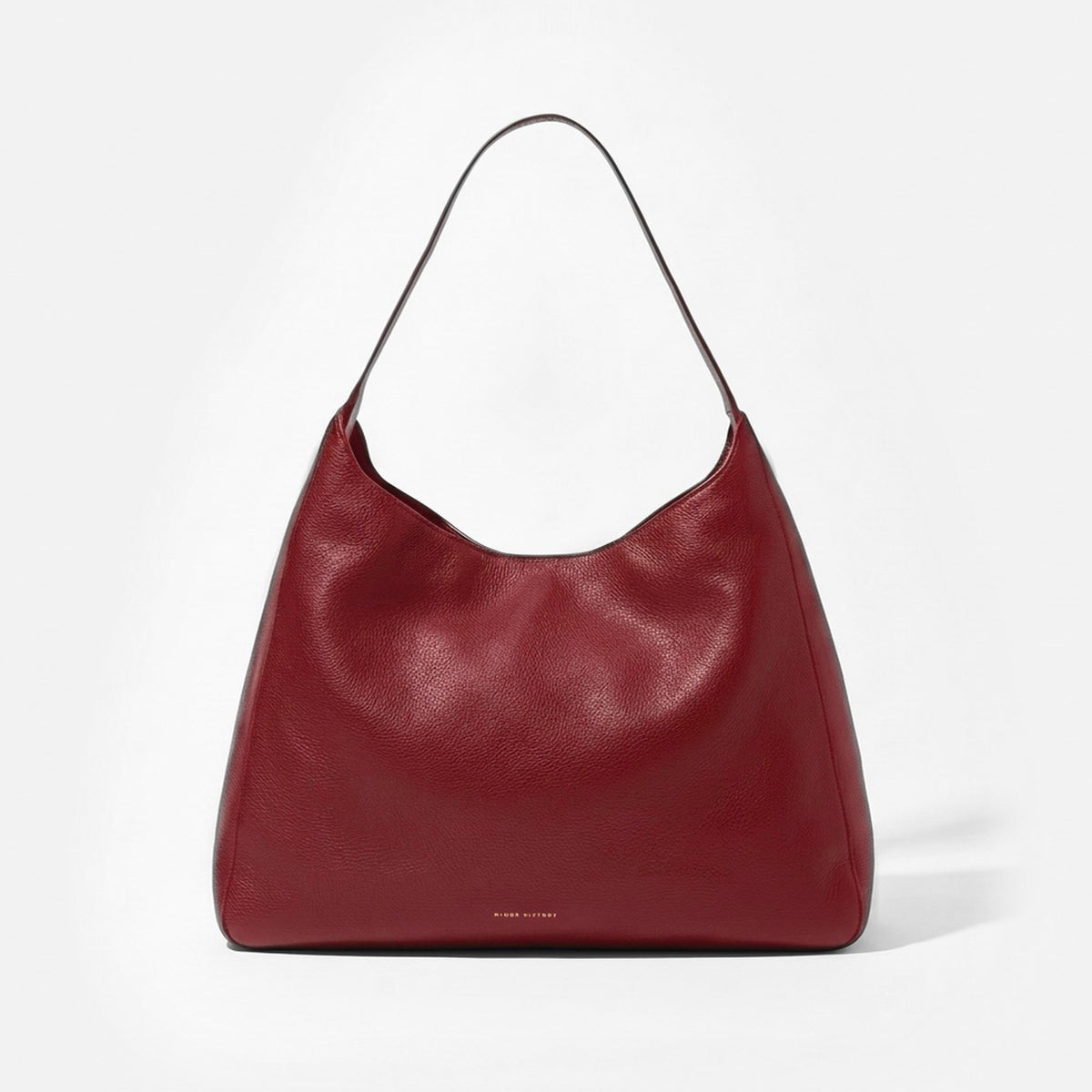 A dark red pebbled leather hobo shoulder bag with a single thin strap, photographed against a clean white background. -Cherry Cola