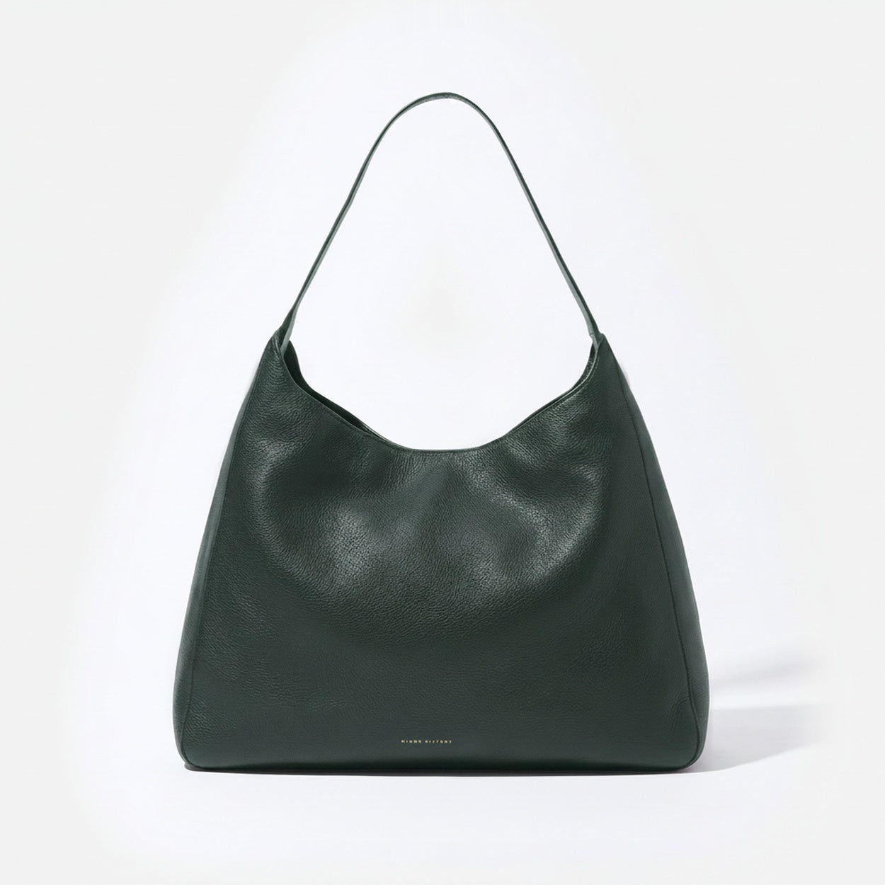 A black leather slouchy shoulder bag with a single strap, photographed against a clean white background.  -Evergreen