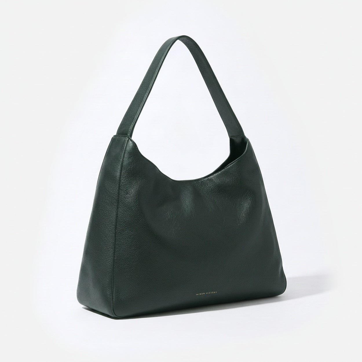 A dark forest green pebbled leather hobo shoulder bag with a single strap, shown on a clean white background.  -Evergreen