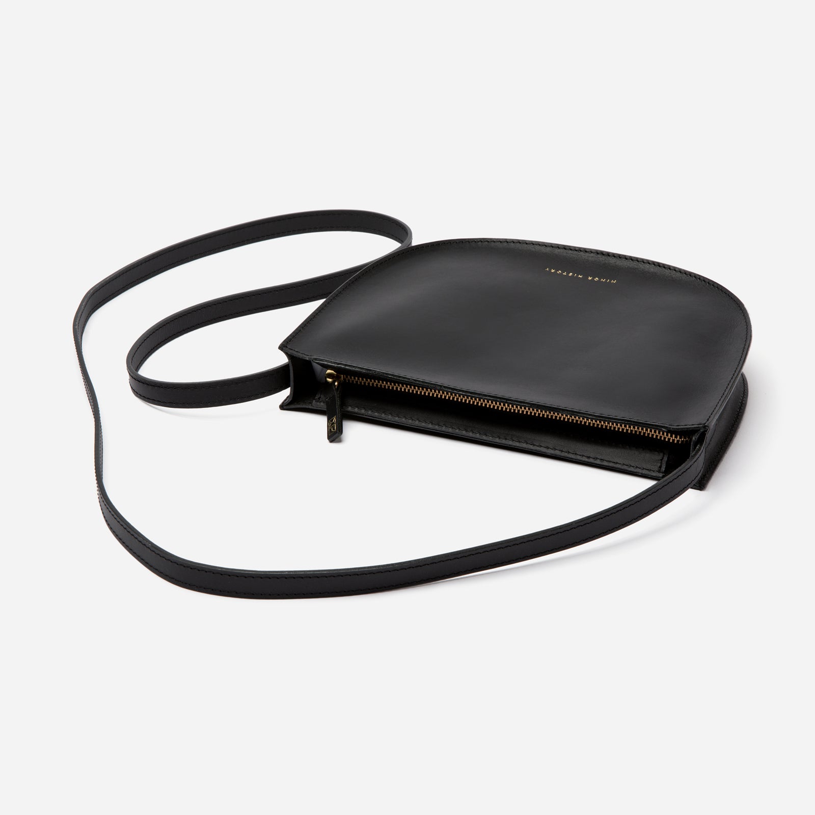 Premium black leather Sidekick Crossbody bag with strap - Black