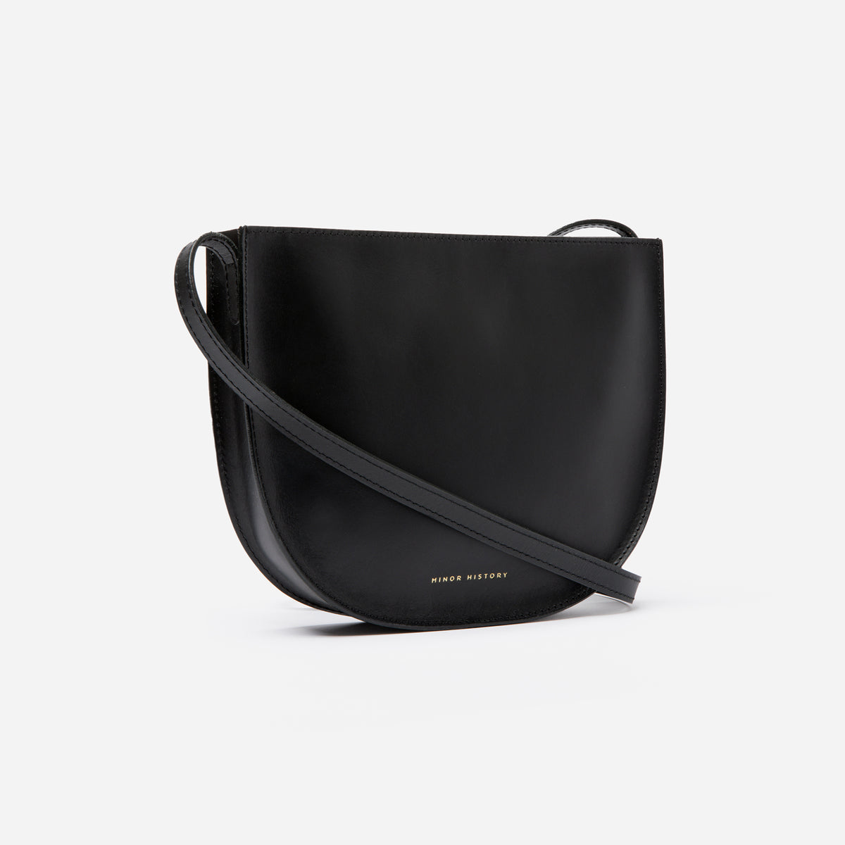 Sidekick Crossbody purse in black leather, angled display - Black